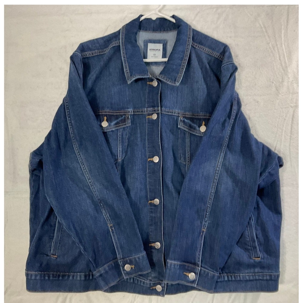 Sonoma Denim Trucker Jacket Womens 5X Blue Long Sleeve Button Front Outerwear
